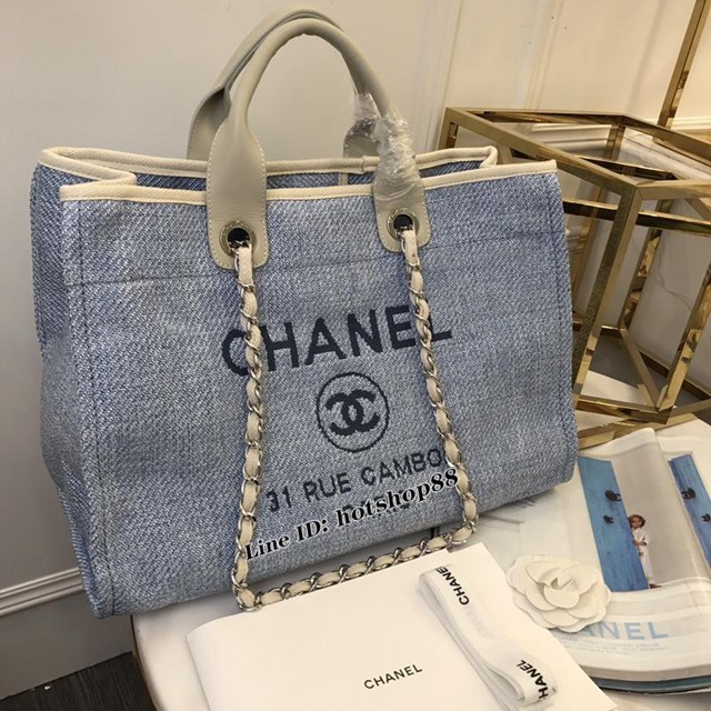 CHANEL女包 最新牛仔購物袋沙灘包 原單對版正品 經典新配色 對版刺繡LOGO 香奈兒手提袋 chanel單肩包 djc1596